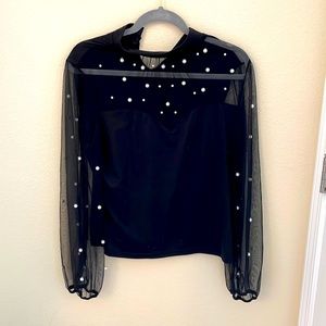 Sheer sleeves pearl accent top